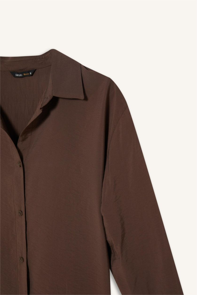 WOMAN Brown Oversize Shirt Collar Long Sleeve Shirt