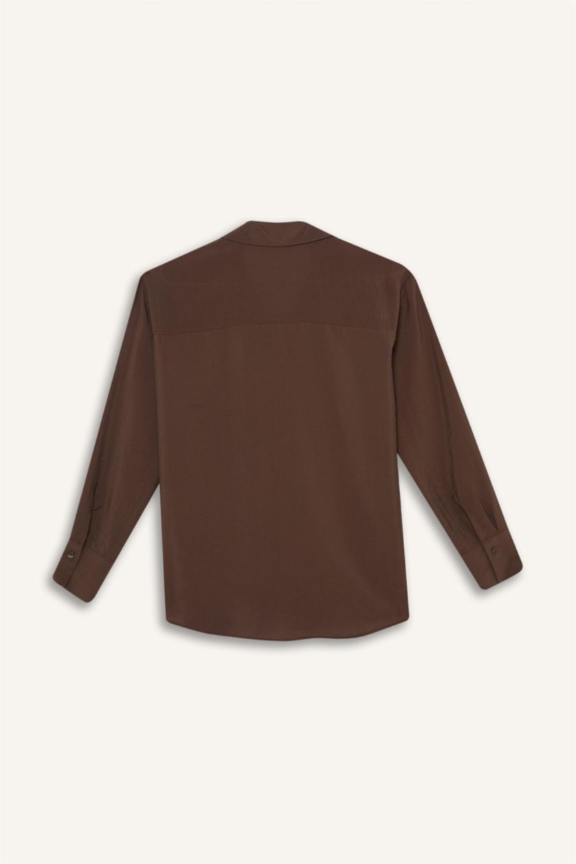 WOMAN Brown Oversize Fit Shirt Collar Long Sleeve Shirt