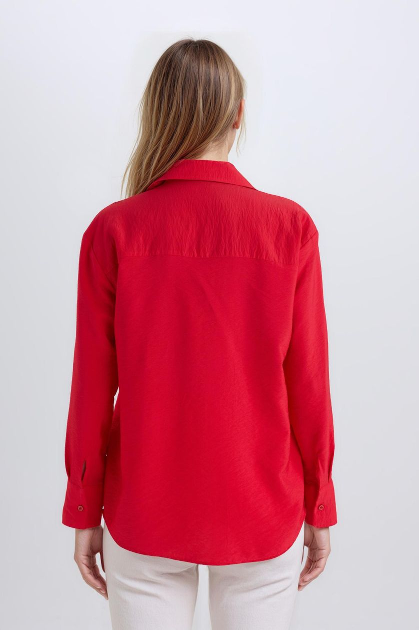 Kadın Kırmızı Oversıze Basıc Kırmızı Gömlek