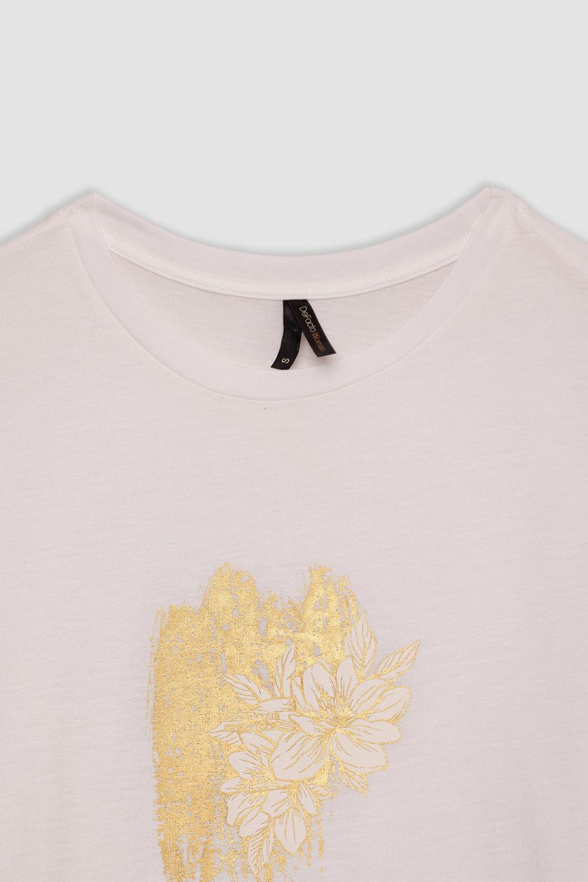 WOMAN Ecru Regular Fit Crew Neck Short Sleeve T-Shirt