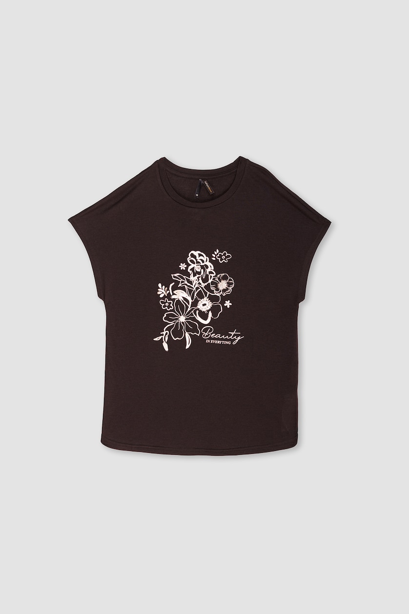 حريمي أسود Regular Fit Short Sleeve T-Shirt