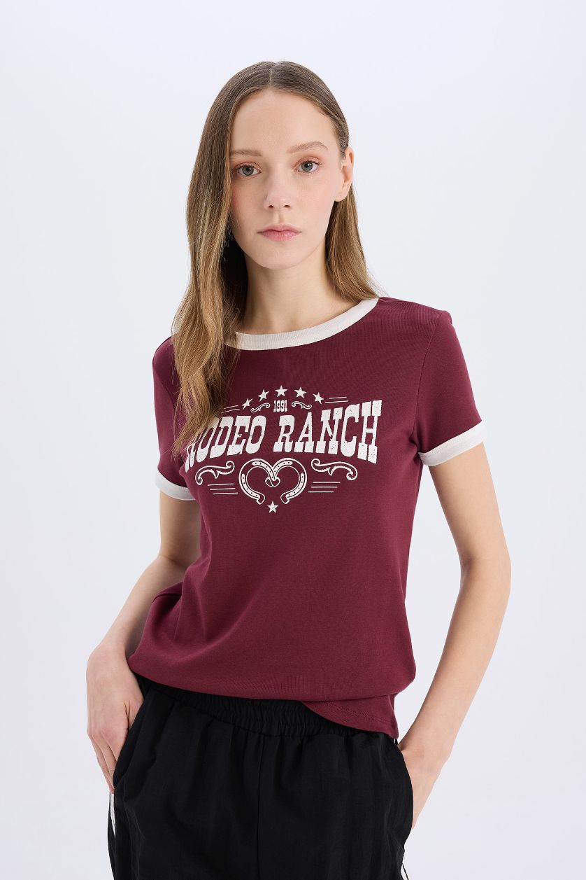 WOMAN Bordeaux Regular Fit Ribana Short Sleeve T-Shirt