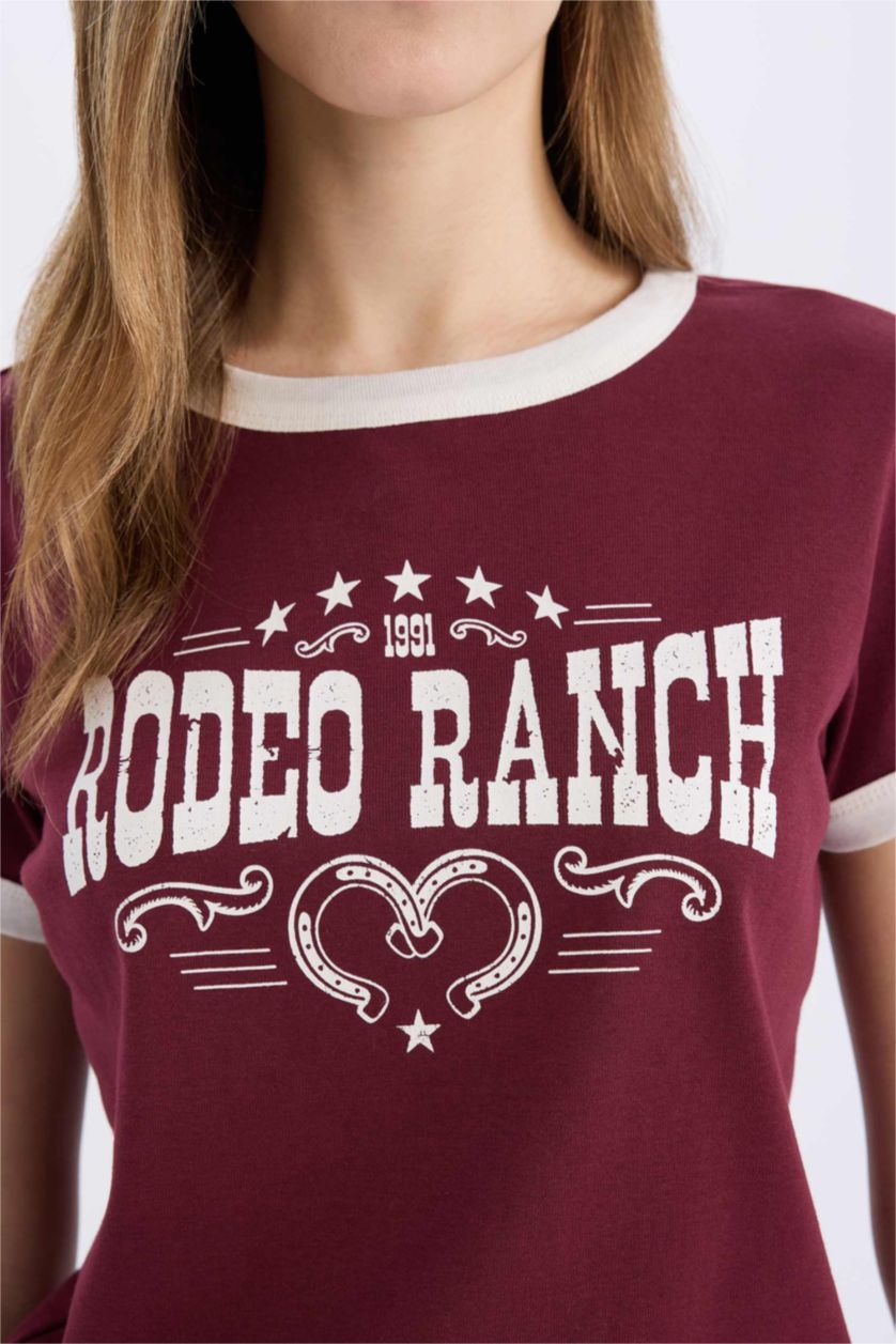 WOMAN Bordeaux Regular Fit Ribana Short Sleeve T-Shirt