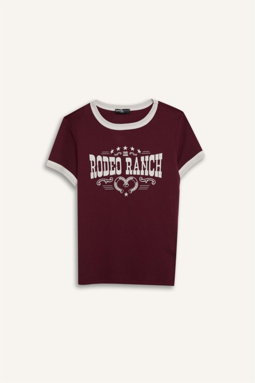 WOMAN Bordeaux Regular Fit Ribana Short Sleeve T-Shirt