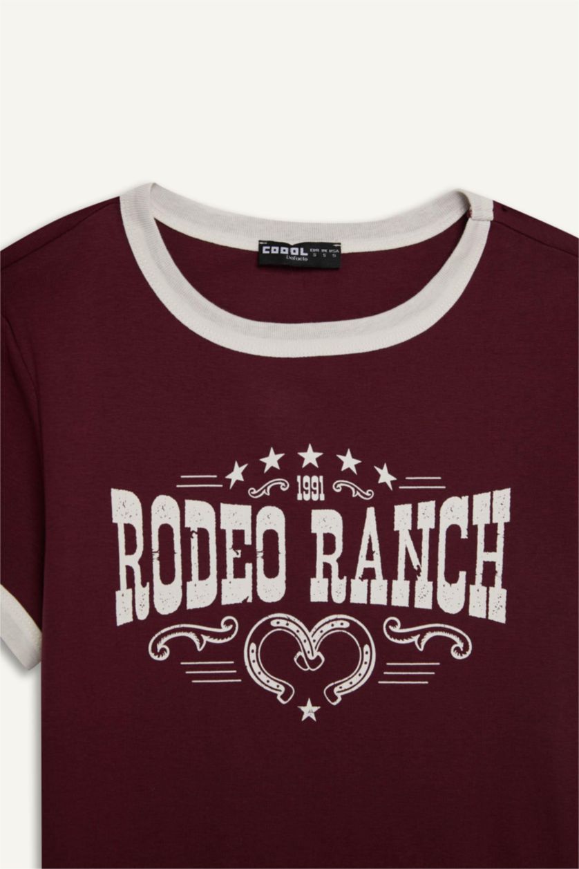 WOMAN Bordeaux Regular Fit Ribana Short Sleeve T-Shirt