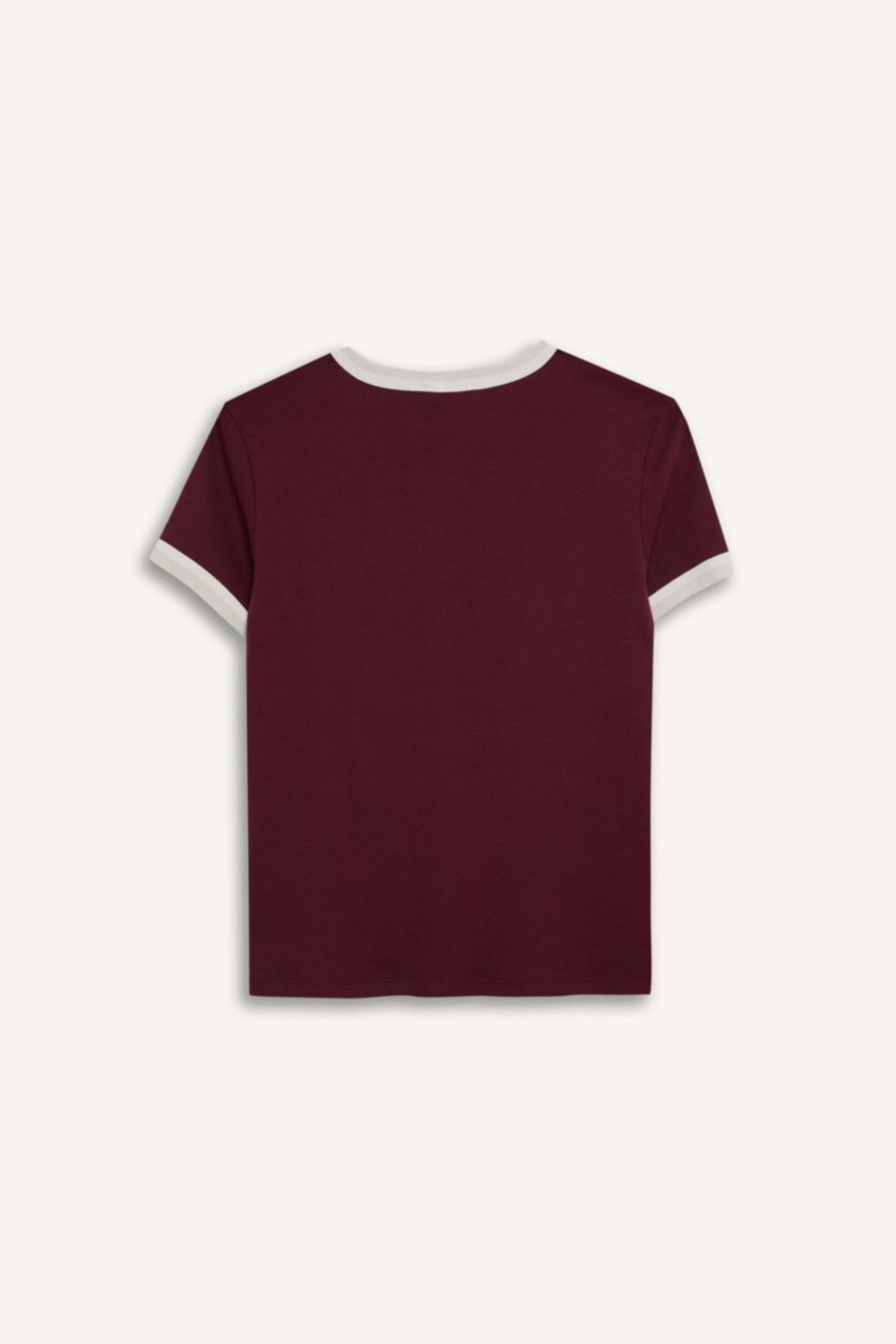 WOMAN Bordeaux Regular Fit Ribana Short Sleeve T-Shirt