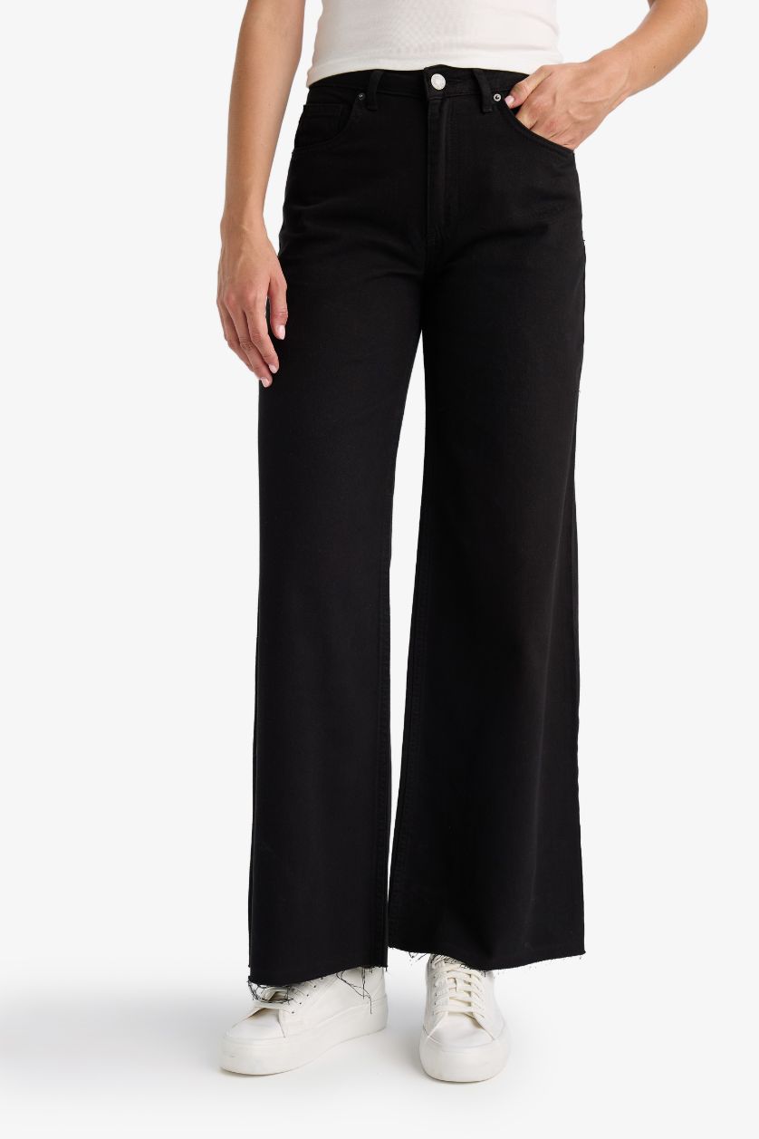 WOMAN Black Wide Leg Gabardine Trousers