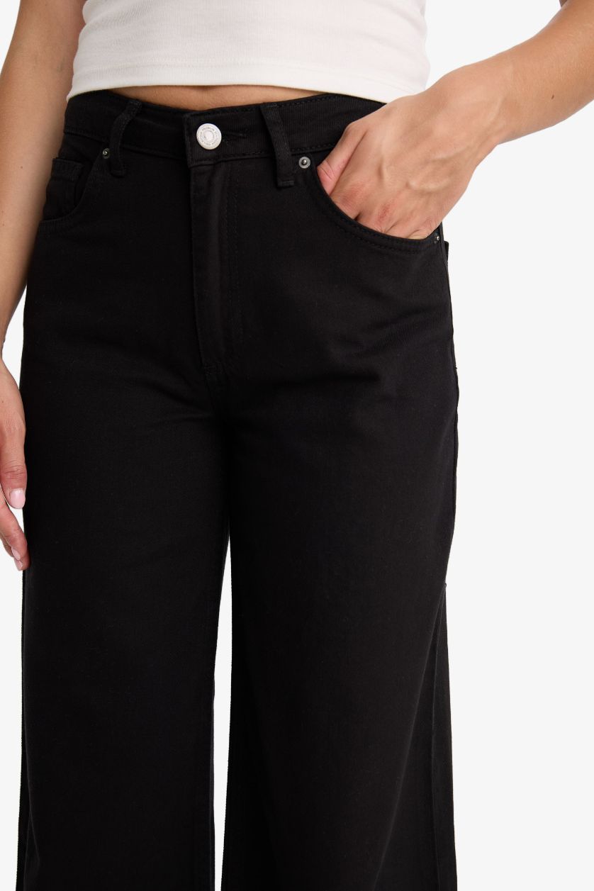 WOMAN Black Wide Leg Gabardine Trousers