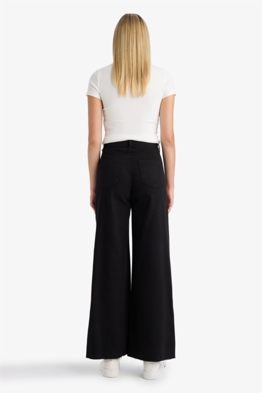 WOMAN Black Wide Leg Gabardine Trousers