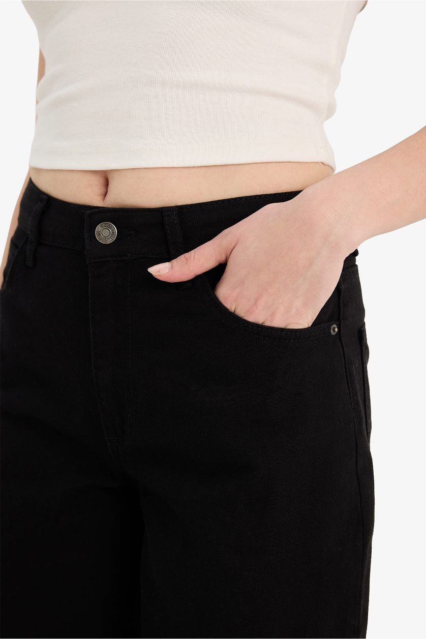 Kadın Siyah Wıde Leg Normal Bel Standart Boy Gabardin Pantolon