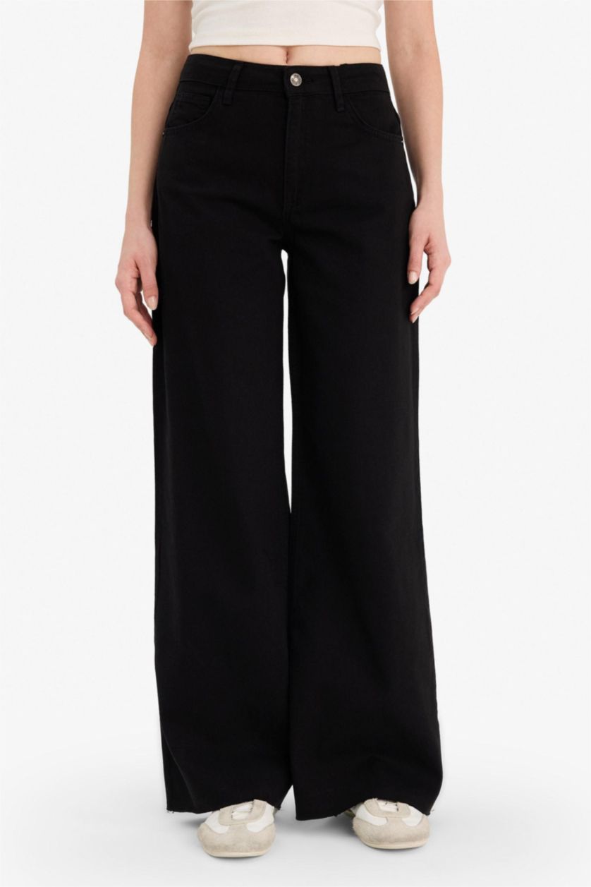 FEMME Noir Pantalon Longueur standard La Gabardıne Jambes larges