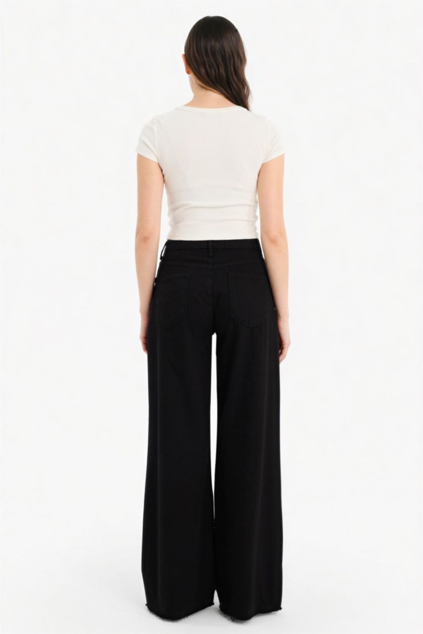 FEMME Noir Pantalon Longueur standard La Gabardıne Jambes larges