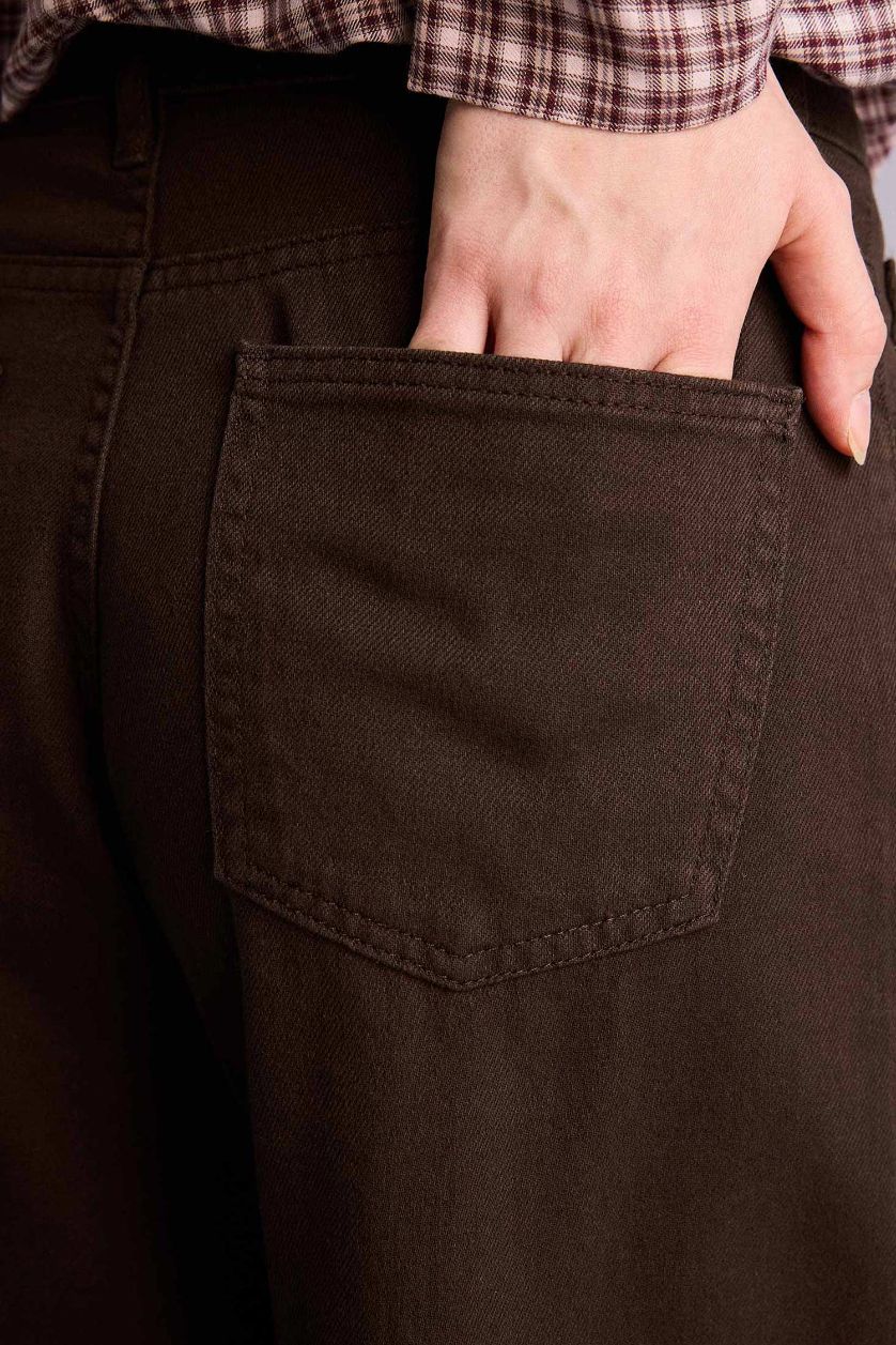 Kadın Kahve Wıde Leg Normal Bel Gabardin Pantolon
