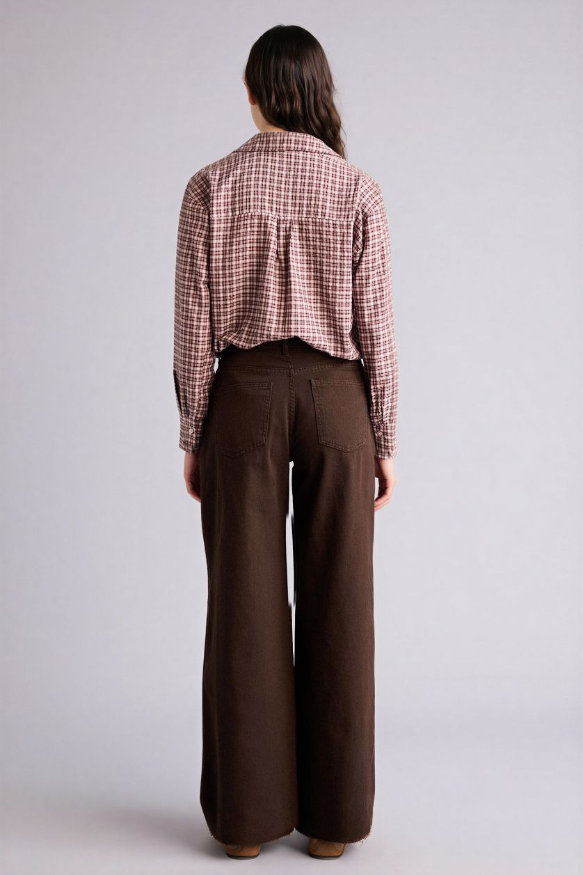 Kadın Kahve Wıde Leg Normal Bel Gabardin Pantolon