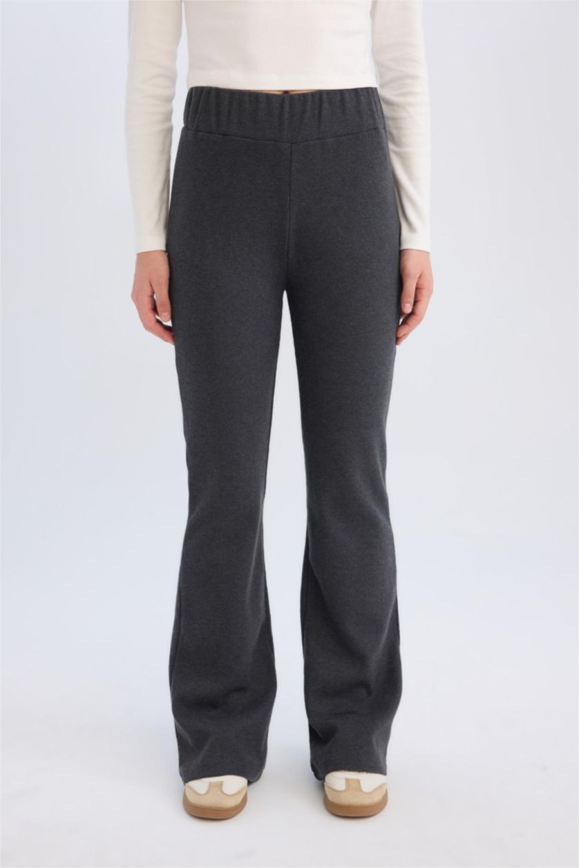 Kadın Antrasit Wide Leg Geniş Paça Beli Lastikli Uzun Boy Pantolon