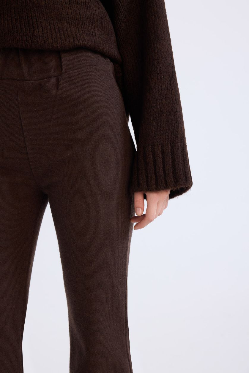 Kadın Kahve Wide Leg Geniş Paça Beli Lastikli Uzun Boy Pantolon