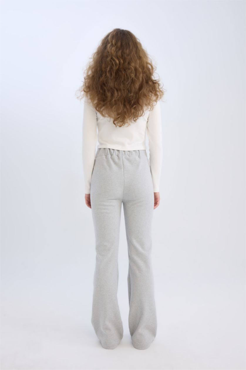 Kadın Gri Melanj Wide Leg Geniş Paça Beli Lastikli Uzun Boy Pantolon