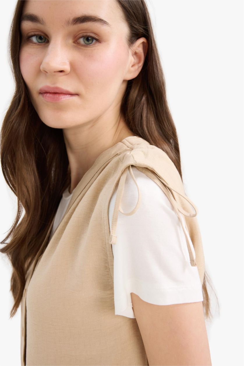 Әйелдерге Құм қалыпты пішім v жаға Жеңсіз Блуза