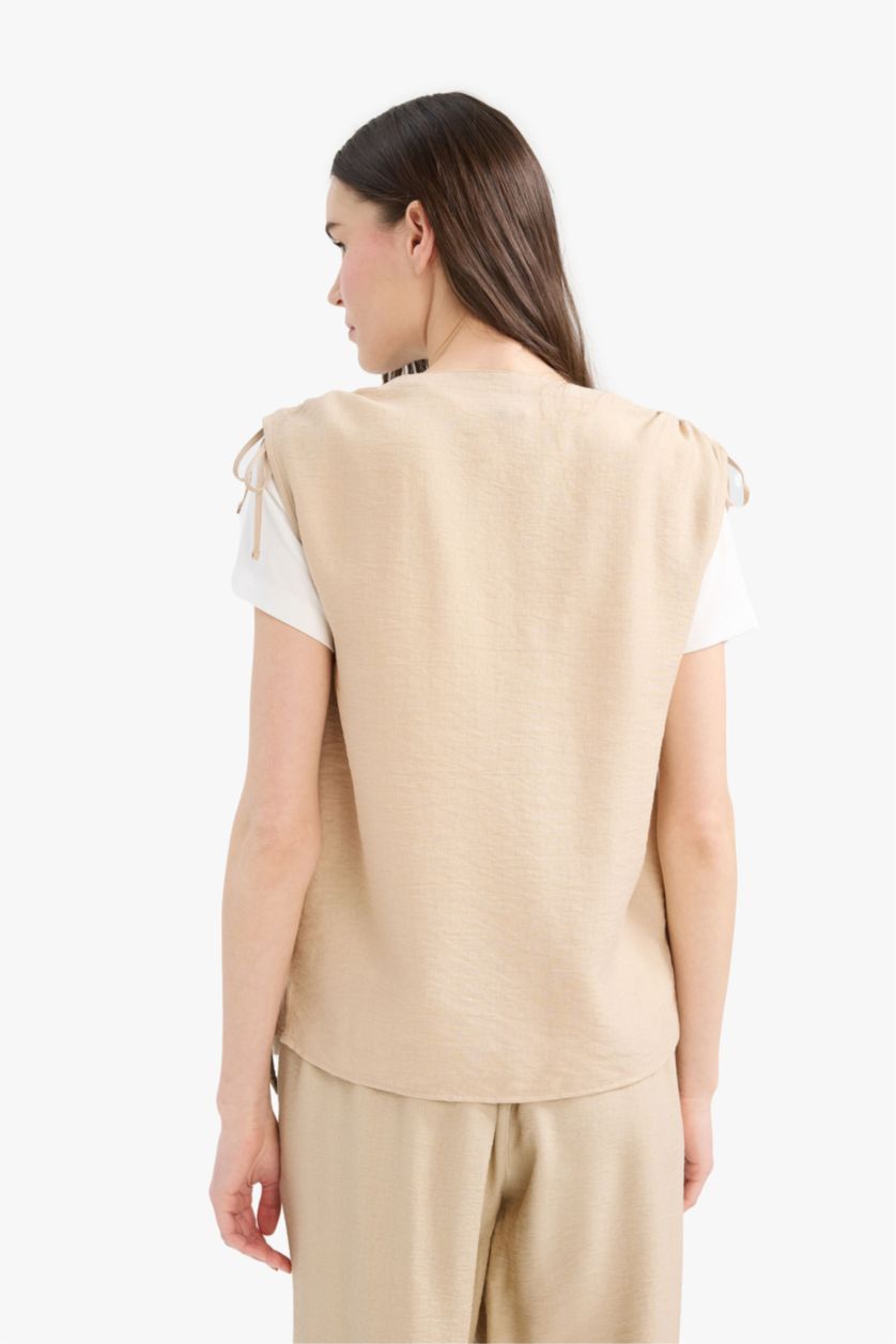 Әйелдерге Құм қалыпты пішім v жаға Жеңсіз Блуза