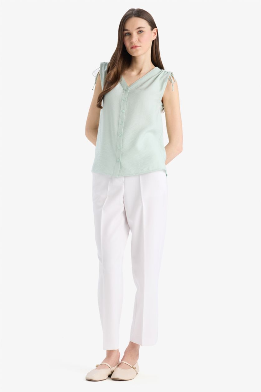 WOMAN Mint Regular Fit V-Neck Sleeveless Blouse