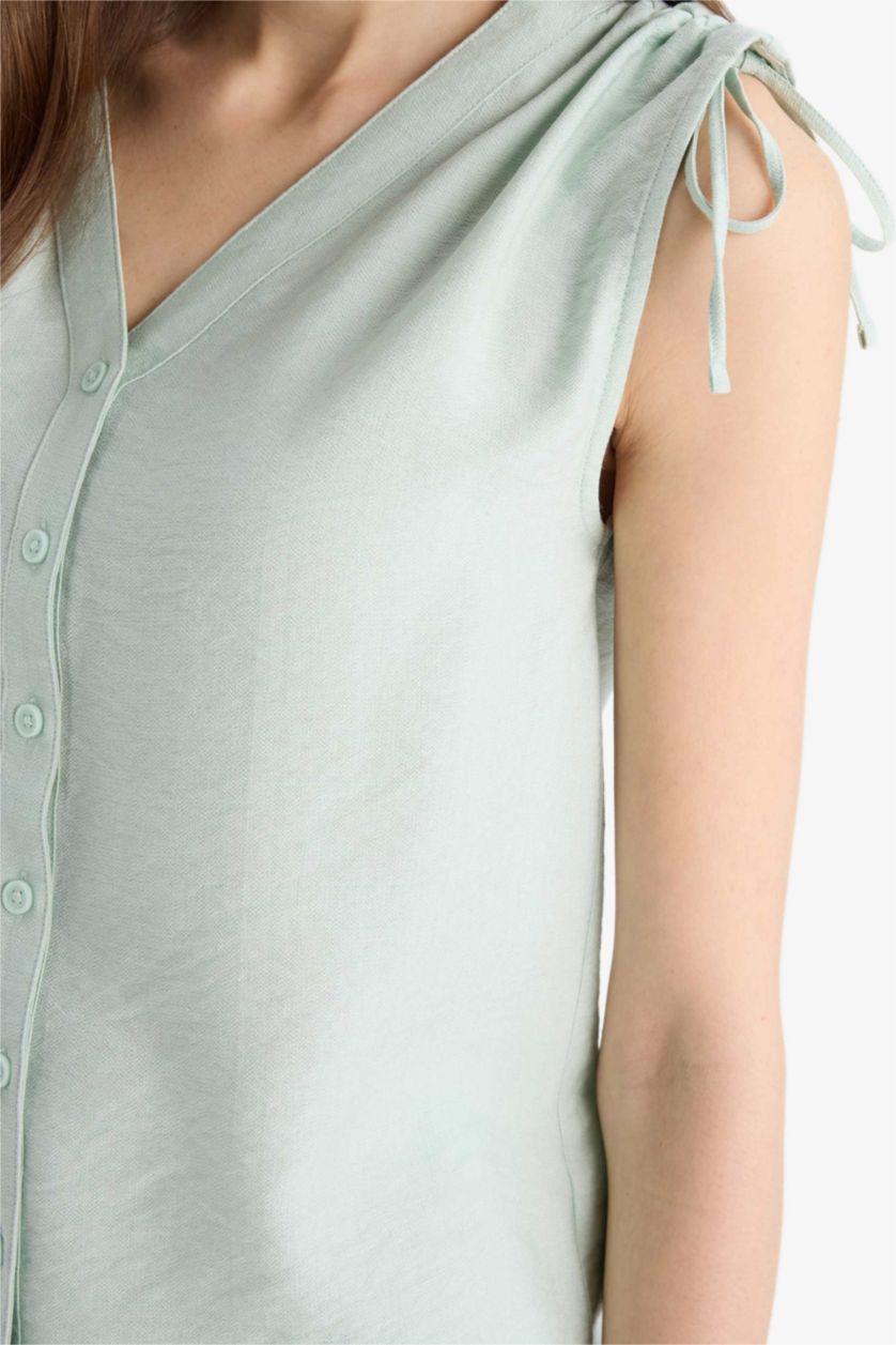 WOMAN Mint Regular Fit V-Neck Sleeveless Blouse
