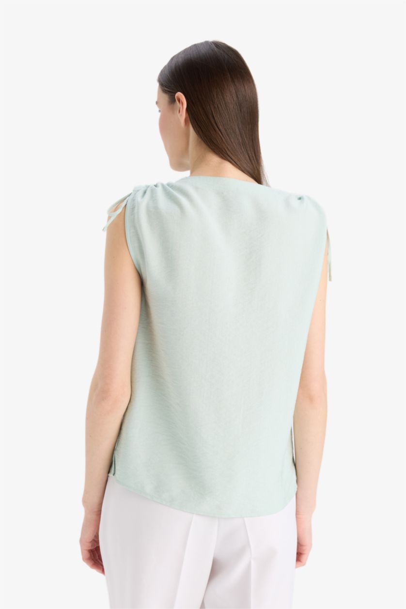 WOMAN Mint Regular Fit V-Neck Sleeveless Blouse