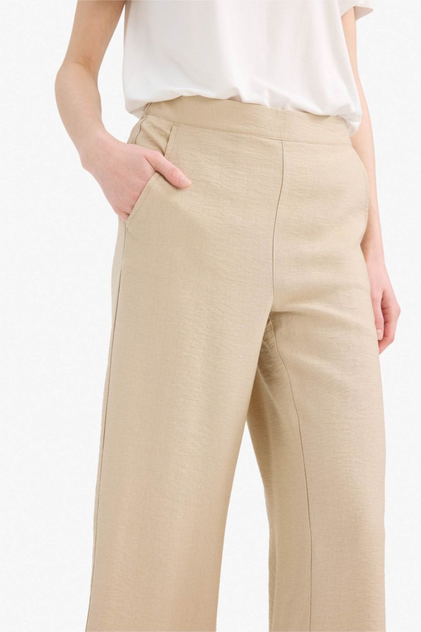 Kadın Kum Beli Lastikli Basic Düz Cepli Kapri