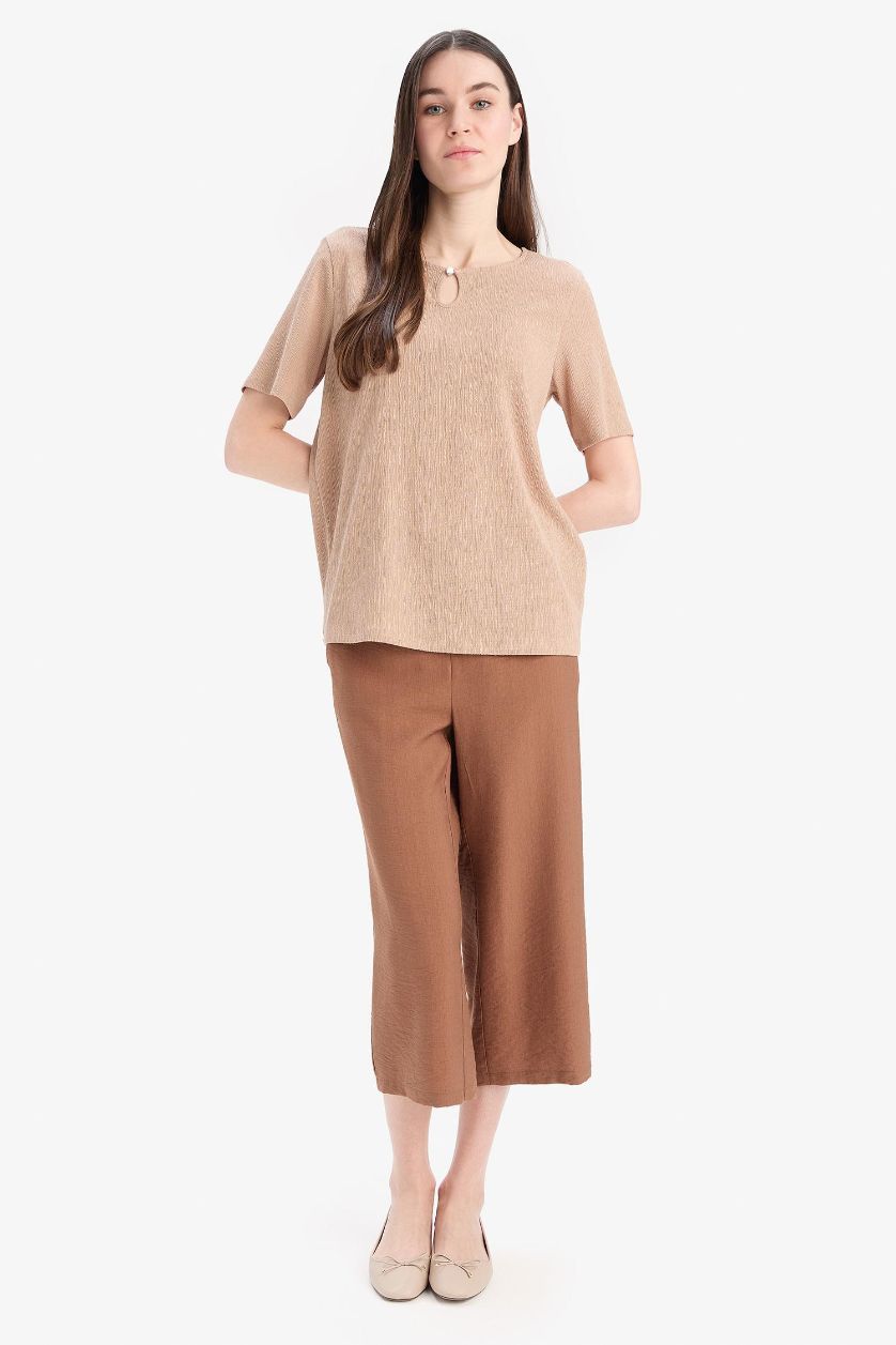 WOMAN Light Brown Crop Fit Capri Pants