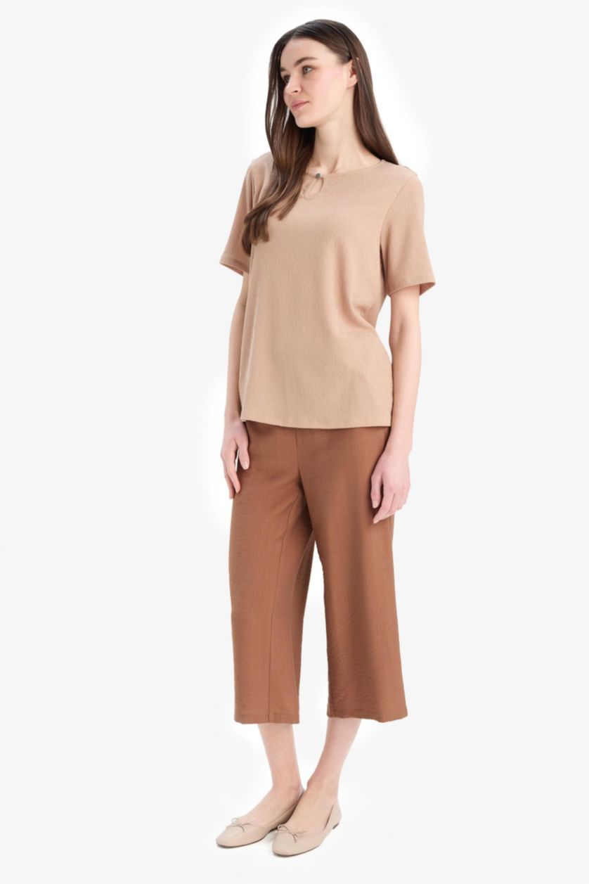 WOMAN Light Brown Crop Fit Capri Pants