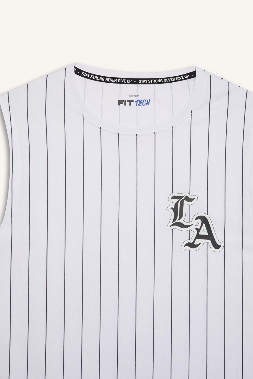 Erkek Beyaz Hızlı Kuruyan Standart Fit Baskılı Bisiklet Yaka Sporcu Atlet