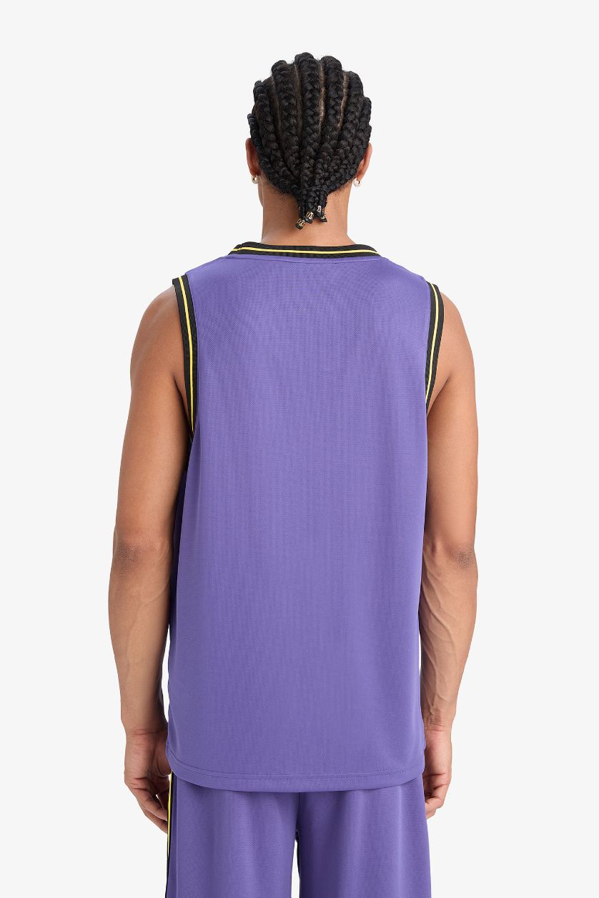 رجال بنفسجي فانيلة قصة عادية بياقة مستديرة بدون كم مطبوع