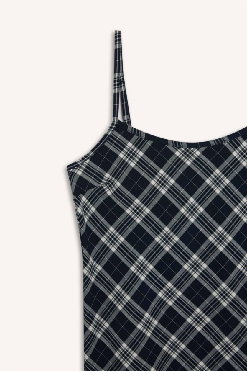 WOMAN NAVY V-Neck Plaid Midi Dress