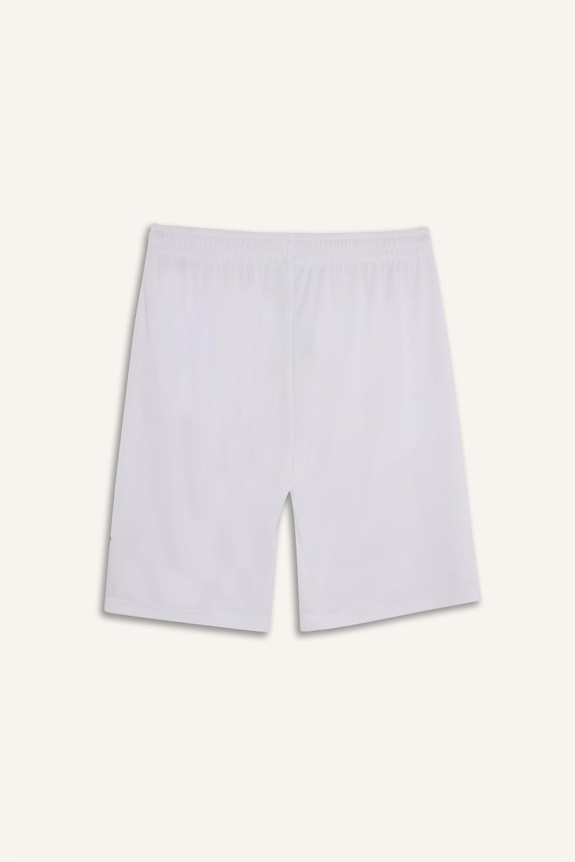 Man White Standard Fit Printed Elastic Band Shorts
