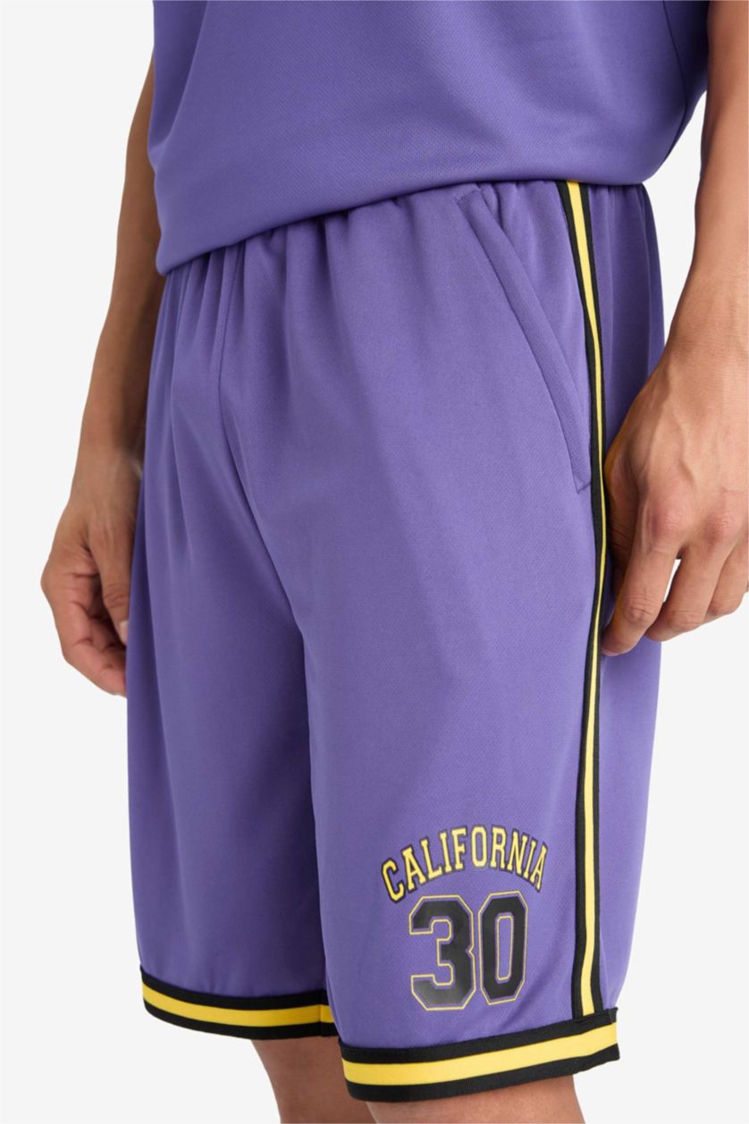 رجال بنفسجي شورت برمودا رياضي قصة عادية قماش سريع الجفاف من DeFactoFit