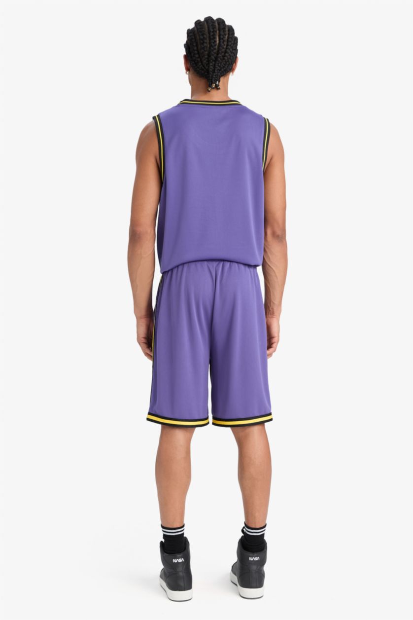 رجال بنفسجي شورت برمودا رياضي قصة عادية قماش سريع الجفاف من DeFactoFit