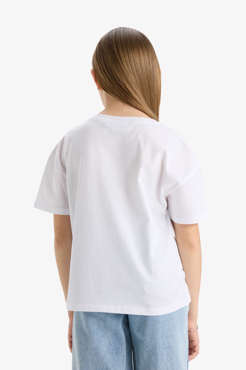 Kız Çocuk - Genç Kız Beyaz Harry Potter Relax Fit Bisiklet Yaka Kısa Kollu Tişört Kız Çocuk