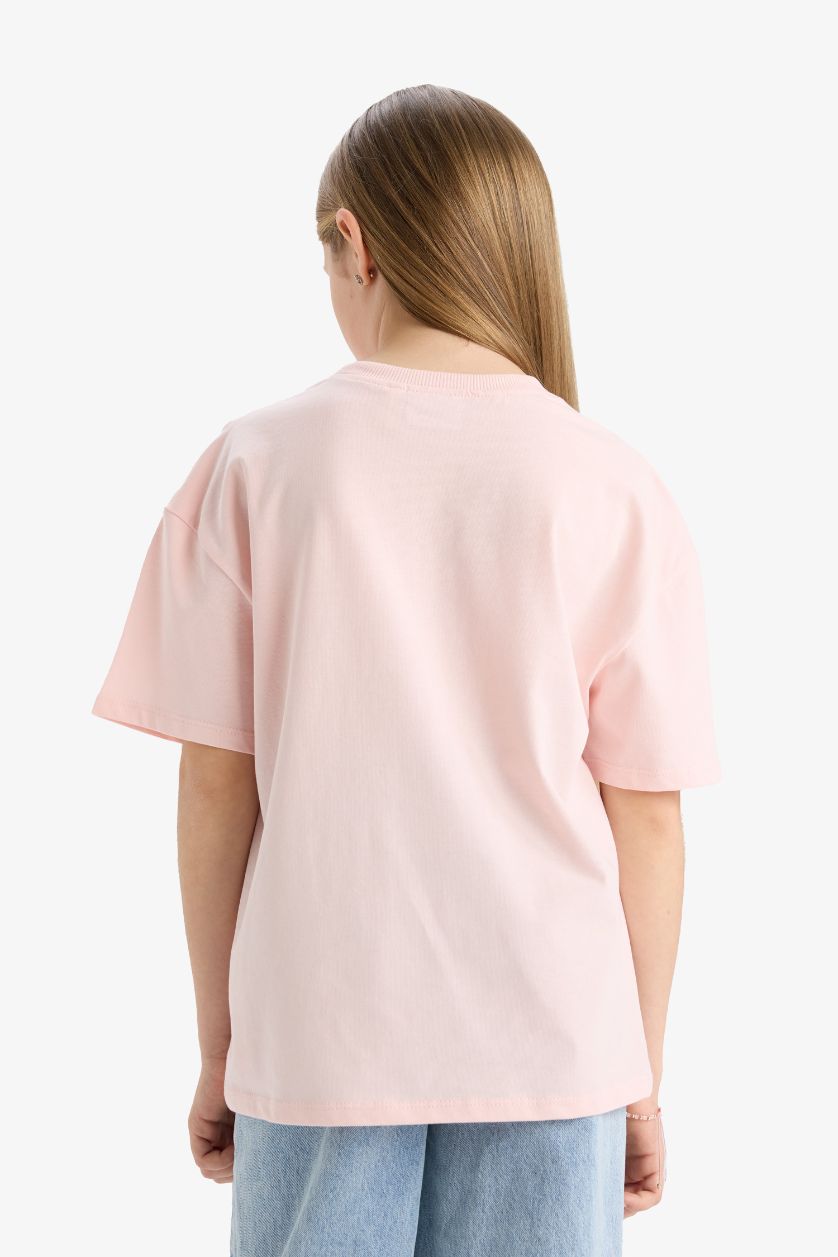 Kız Çocuk - Genç Kız Açık Pembe Harry Potter Oversize Geniş Kalıp Bisiklet Yaka Kısa Kollu Tişört Kız Çocuk