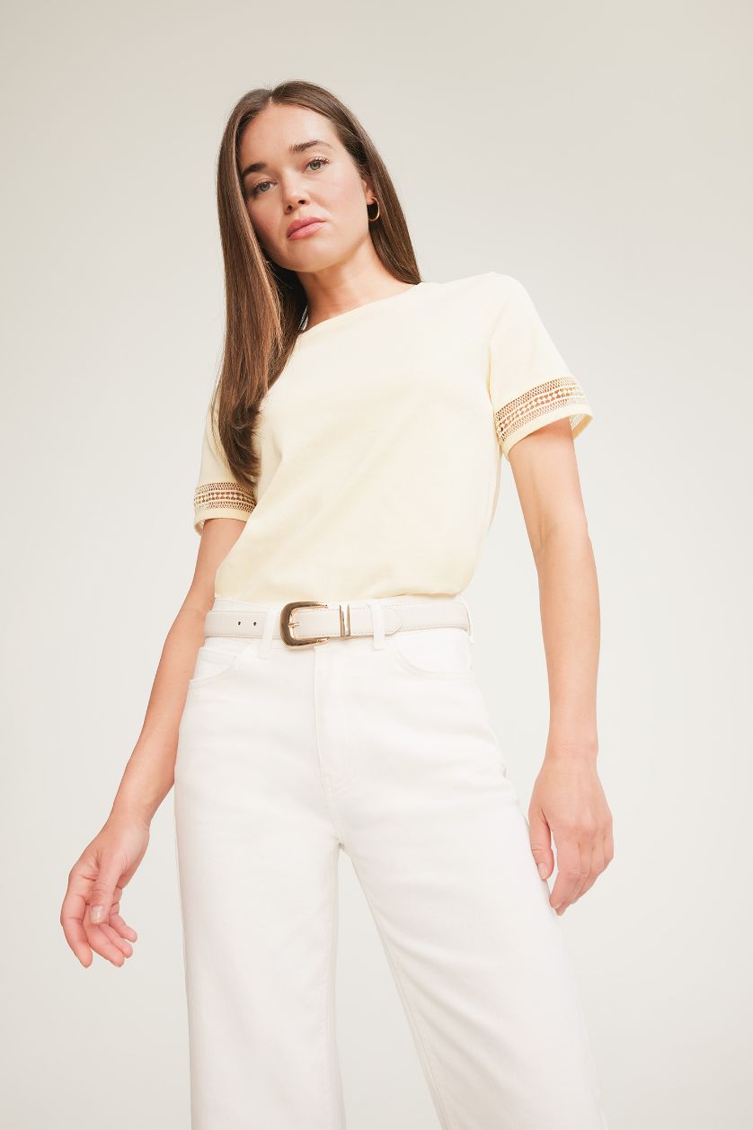 FEMME Jaune T-shirt col rond en jersey à manches courtes Coupe régulière