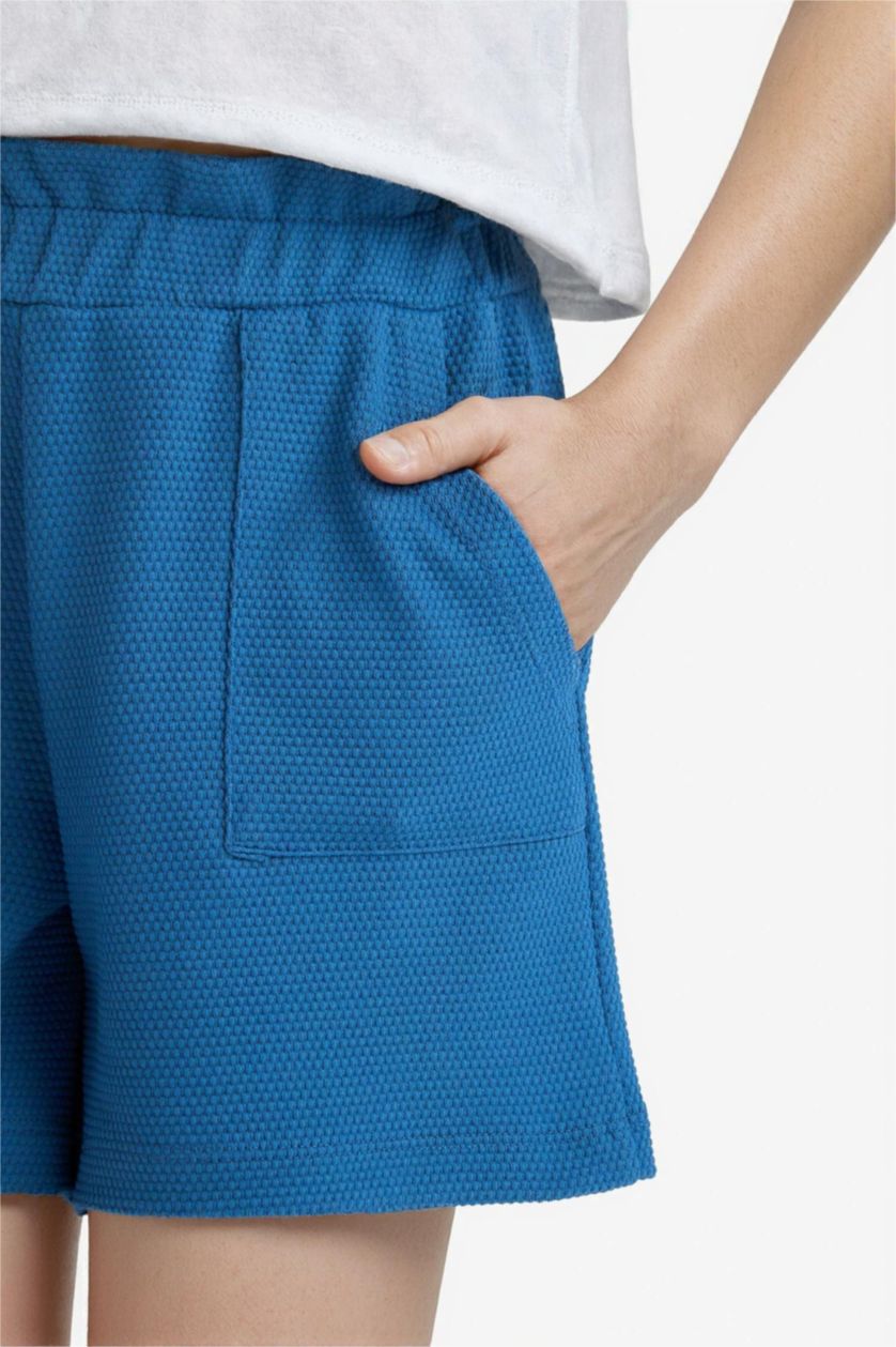 Kız Çocuk - Genç Kız Mavi Beli Lastikli Cepli Şort Kız Çocuk