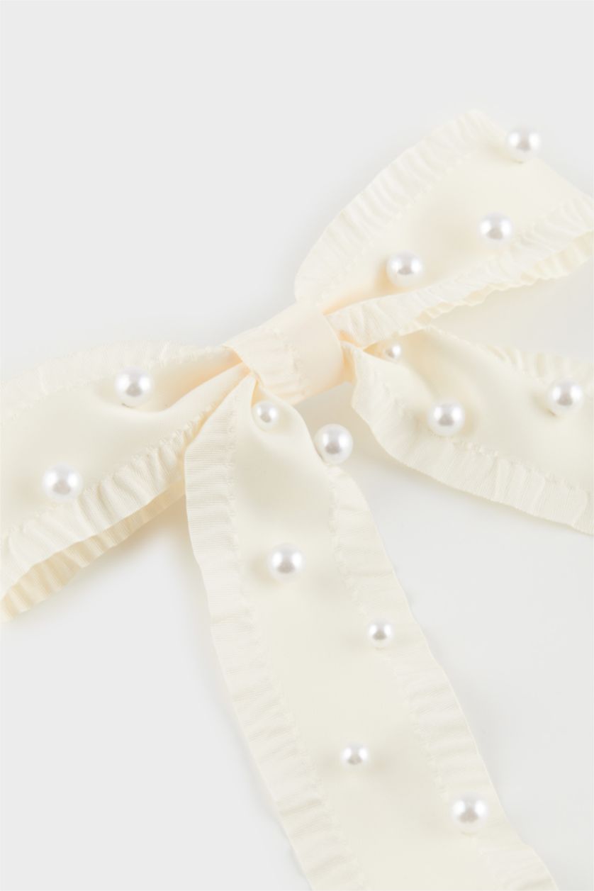 Kadın Beyaz Kadın Dantel Görünümlü İncili Çıtçıtlı Toka