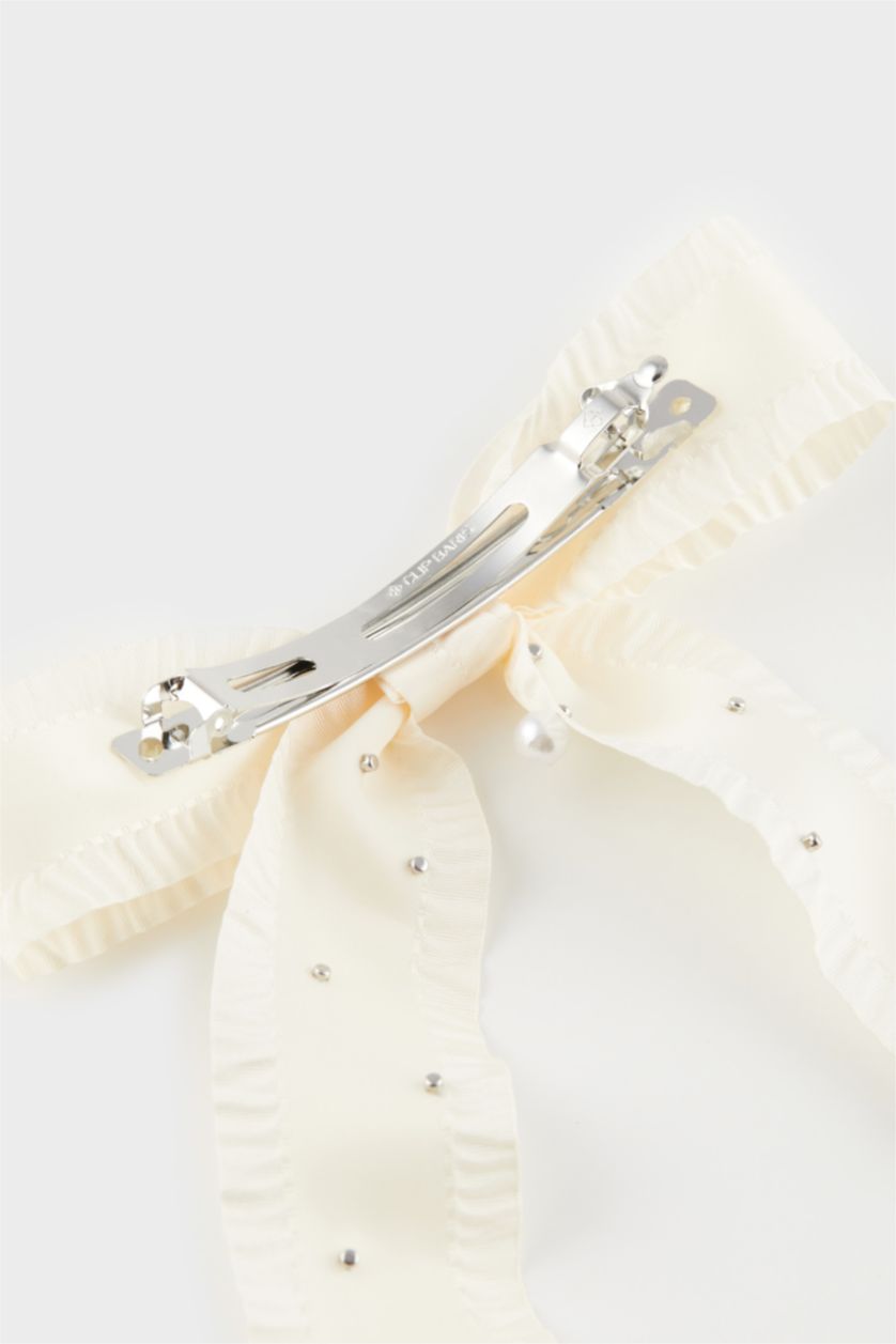 Kadın Beyaz Kadın Dantel Görünümlü İncili Çıtçıtlı Toka