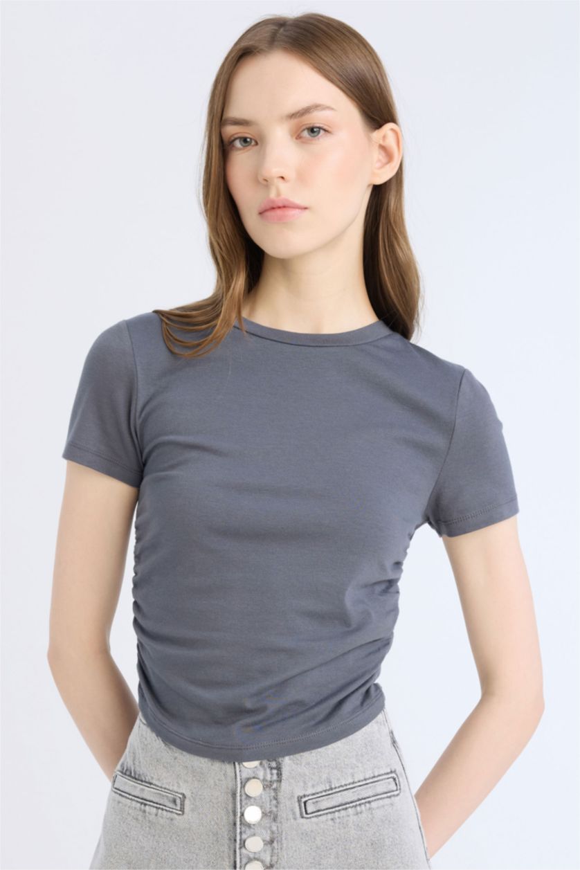 FEMME Anthracite T-shirt basique à col rond et manches courtes