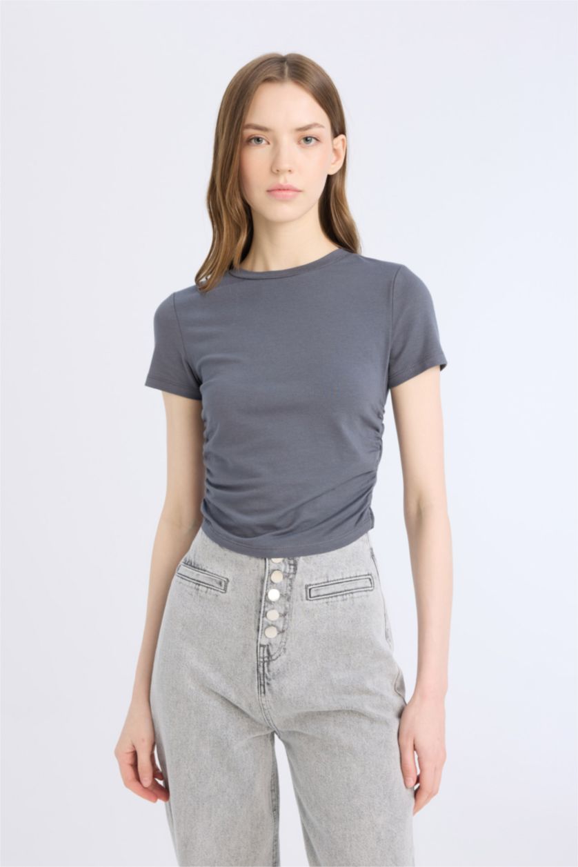 FEMME Anthracite T-shirt basique à col rond et manches courtes