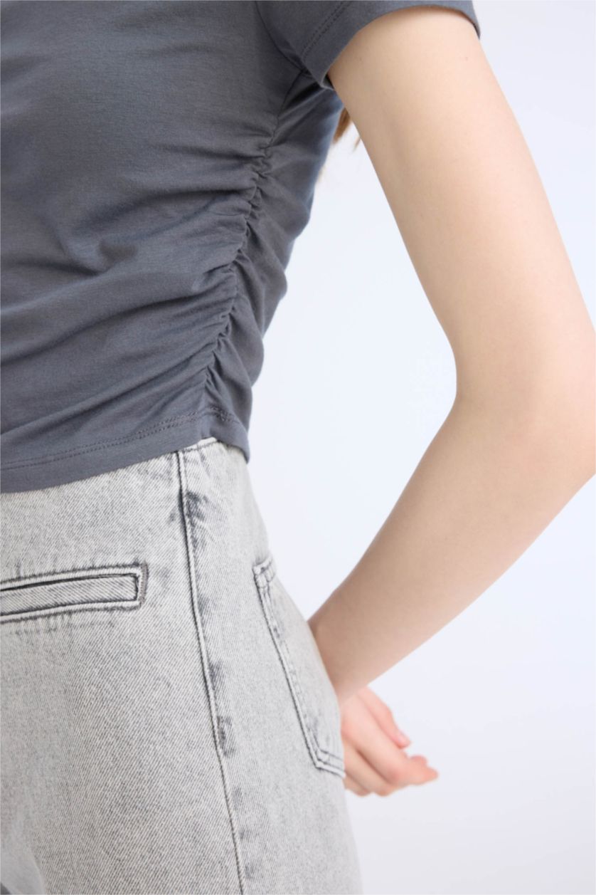 FEMME Anthracite T-shirt basique à col rond et manches courtes