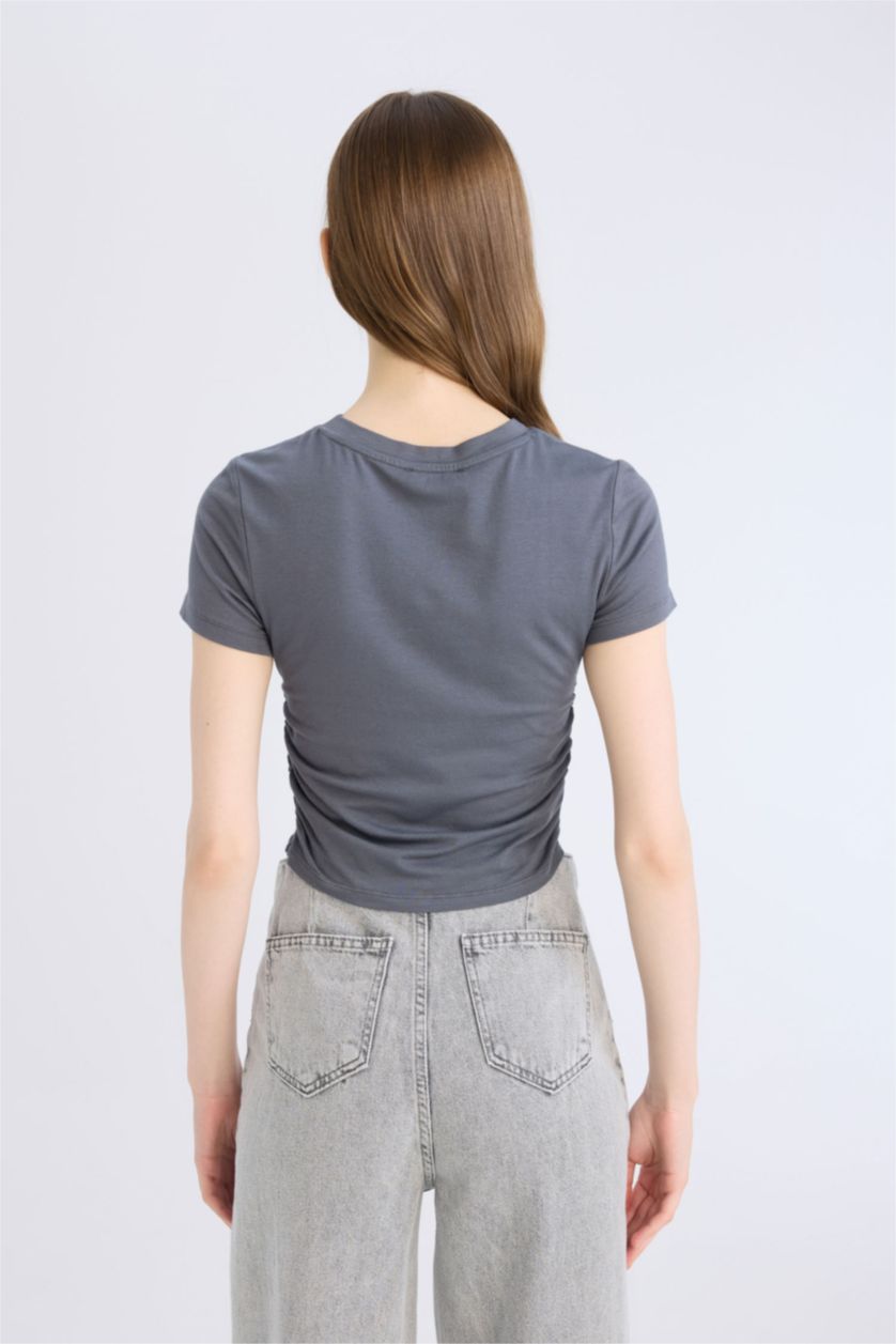 FEMME Anthracite T-shirt basique à col rond et manches courtes