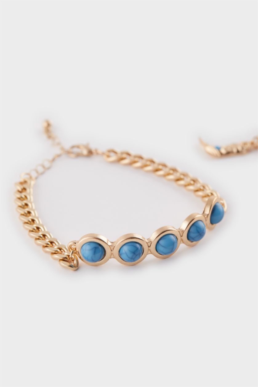 WOMAN Antik Sarı Woman Blue Stone 2 Piece Bracelet