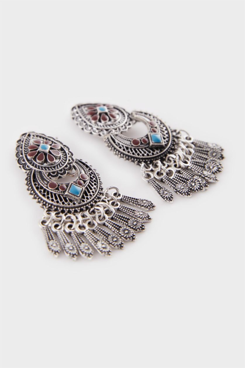 Kadın Antik Gümüş Kadın Mavi Taşlı Sallantılı Küpe