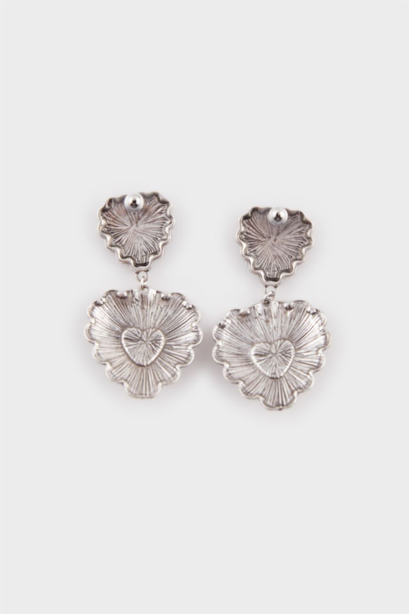 Kadın Antik Gümüş Kadın Mavi Taşlı Sallantılı Kalp Küpe