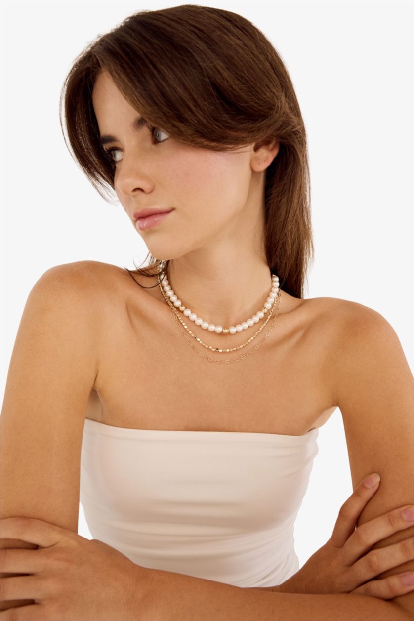 Woman Antik Sarı Woman 3 Piece Gold Necklace