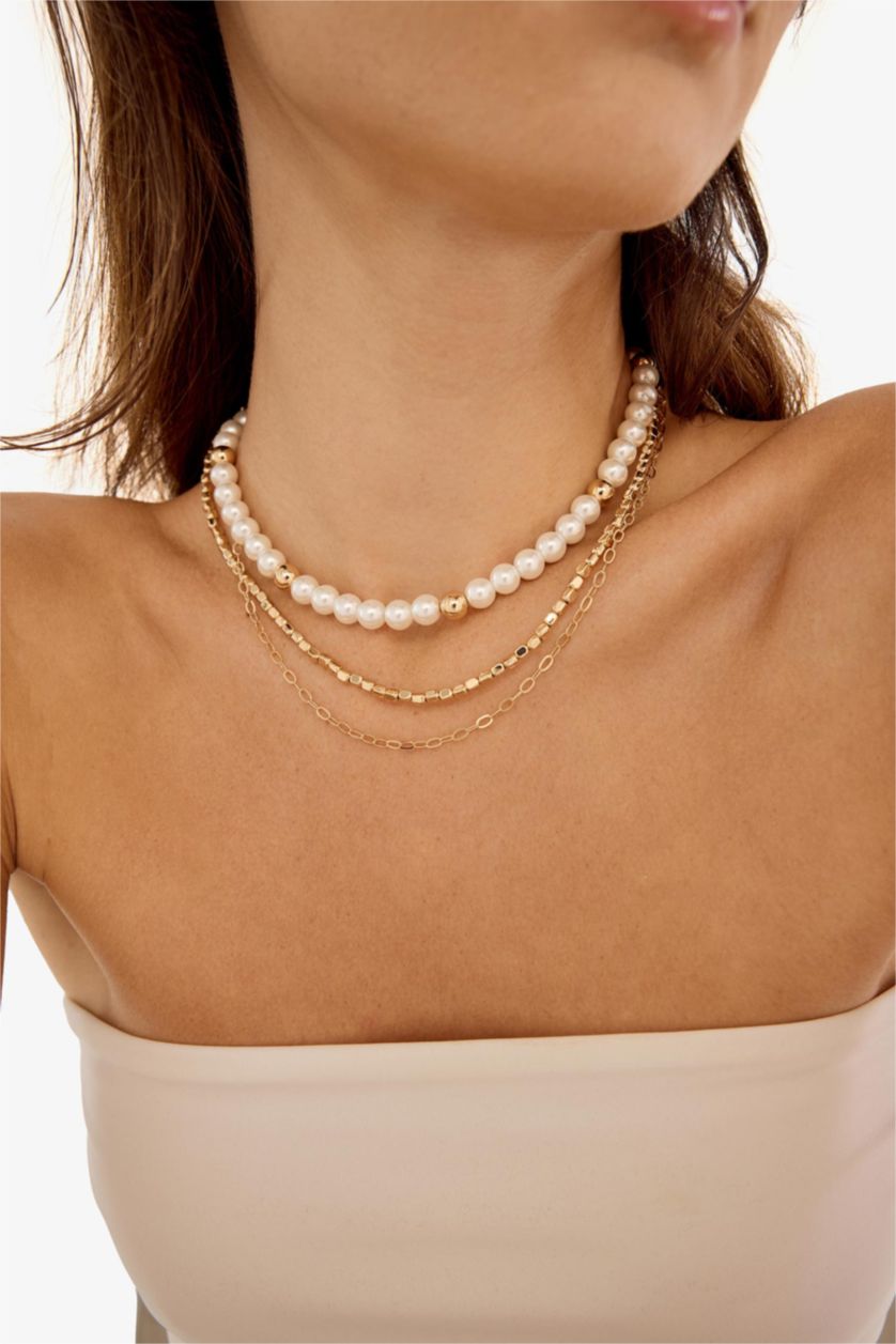 Woman Antik Sarı Woman 3 Piece Gold Necklace